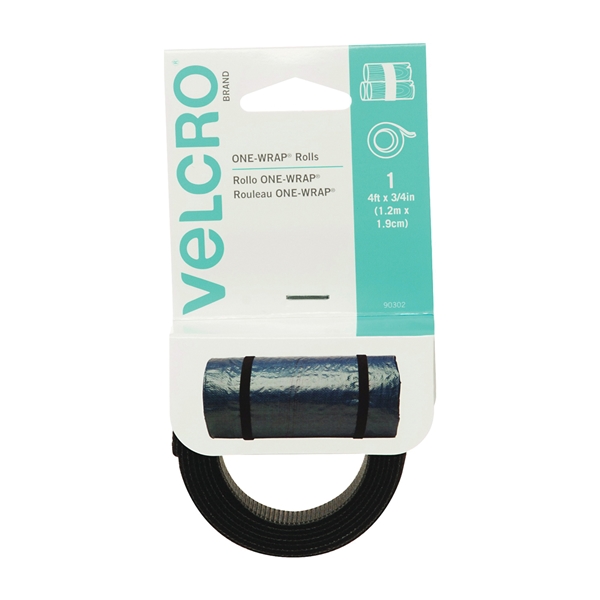 VELCRO Brand One Wrap 90302 Fastener, 3/4 in W, 48 in L, Velcro, Black - 1
