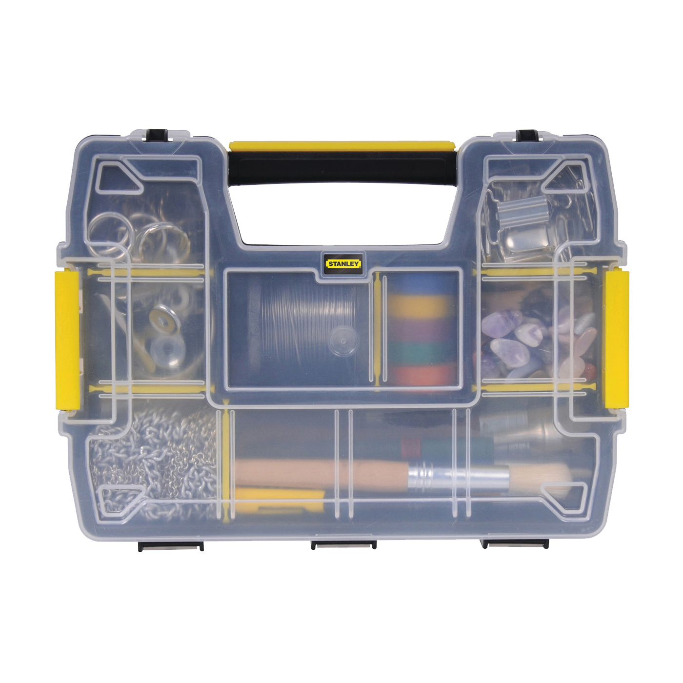 Stanley STST14021 Tool Storage Organizer, 8-1/2 in W, 2.9 in H, 10-Drawer, Plastic, Black/Clear Yellow - 1