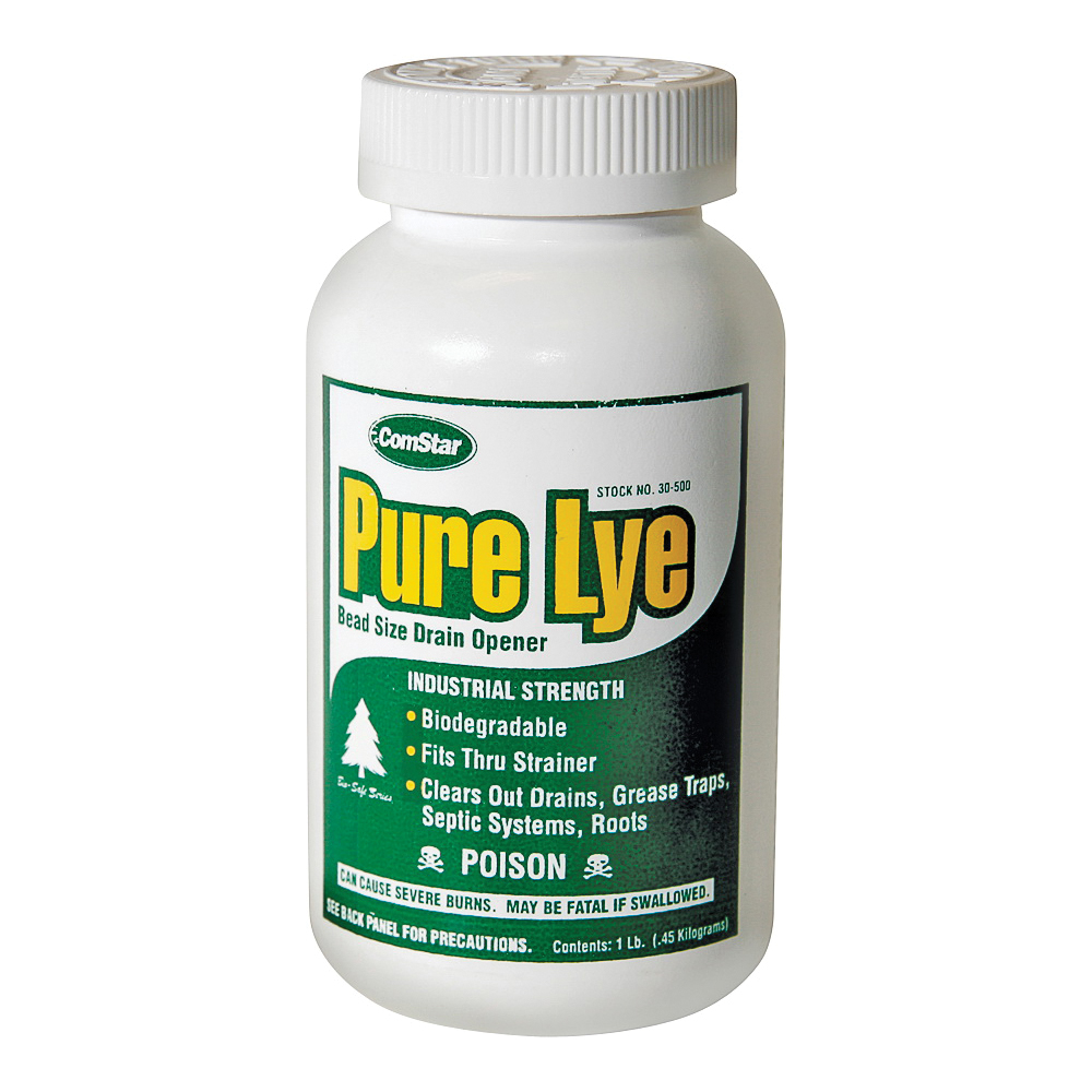 Pure Lye 30-500 Drain Opener, Beads, Flakes, Clear/White, Sharp, 1 lb Bottle