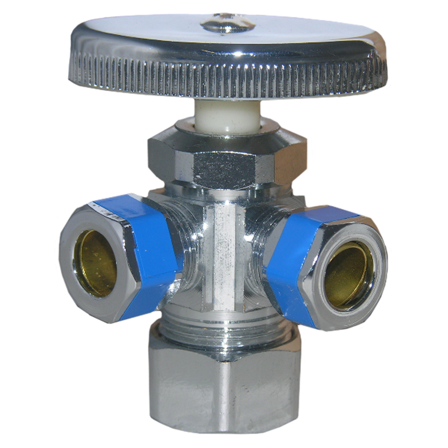 Lasco 06-7355 Angle Stop Valve, 5/8 x 3/8 x 3/8 in Connection, Compression x Compression x Compression, Brass Body
