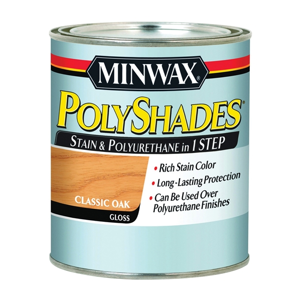 PolyShades 214704444 Wood Stain and Polyurethane, Gloss, Classic Oak, Liquid, 0.5 pt, Can