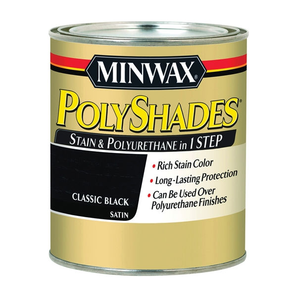PolyShades 213954444 Wood Stain and Polyurethane, Satin, Classic Black, Liquid, 0.5 pt, Can