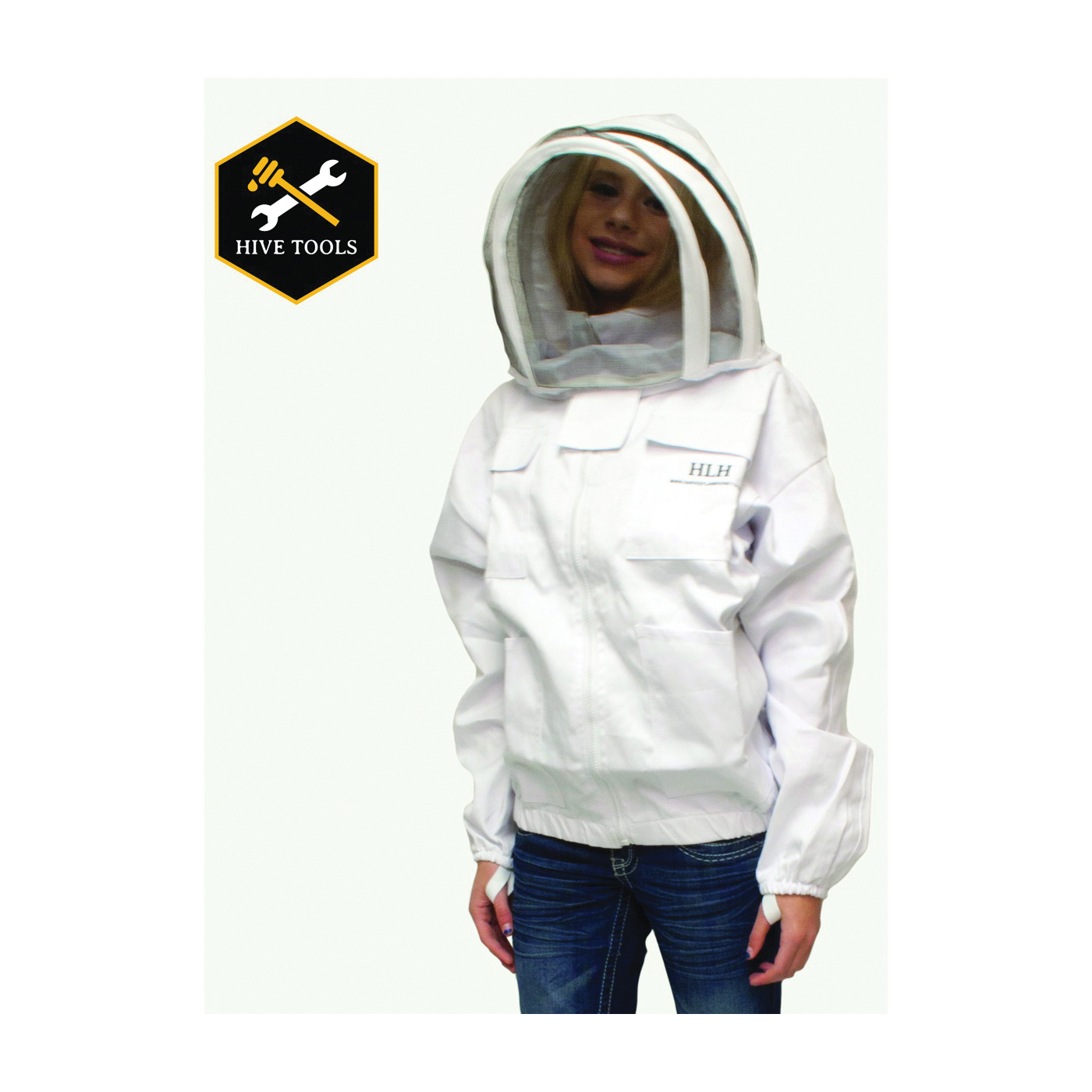 CLOTHSJM-102 Beekeeper Jacket with Hood, M, Zipper Closure, Polycotton, White