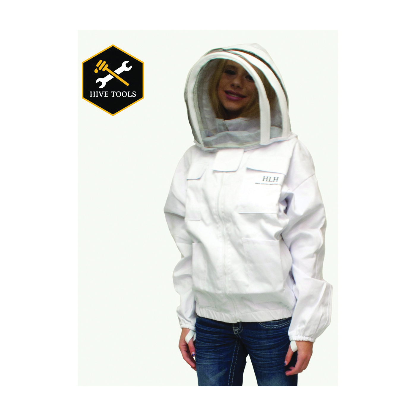 CLOTHSJXL-102 Beekeeper Jacket with Hood, XL, Zipper Closure, Polycotton, White