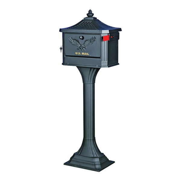 PED0000B Mailbox Post Combo, 1250 cu-in Mailbox, Aluminum Mailbox, Aluminum Post, Black