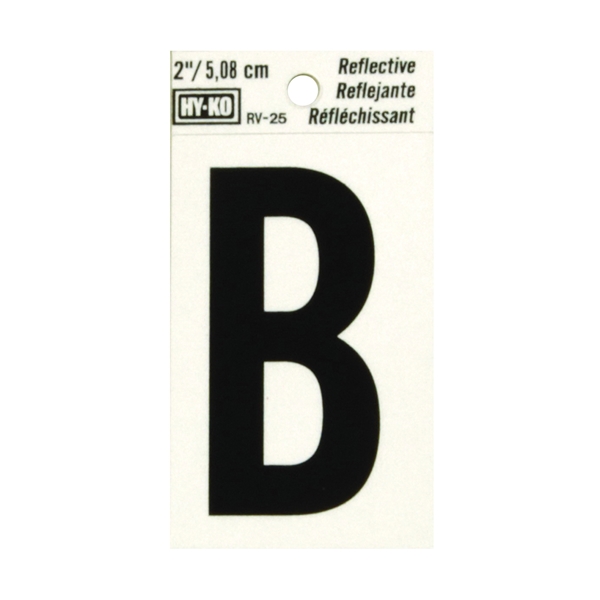 RV-25/B Reflective Letter, Character: B, 2 in H Character, Black Character, Silver Background, Vinyl