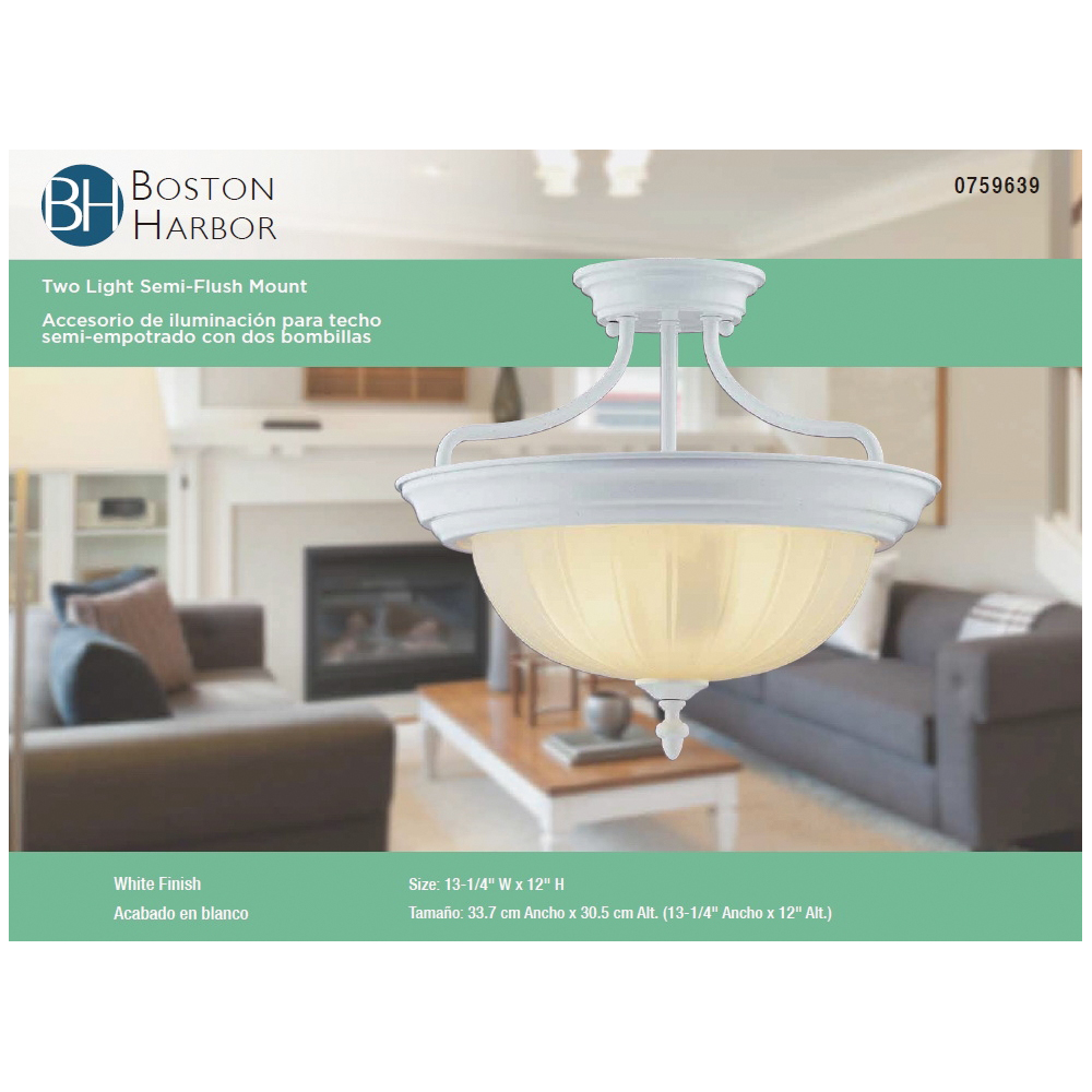 Boston Harbor RF-SF-008-WH Ceiling Light Fixture, 2-Lamp, CFL Lamp, White Fixture - 3