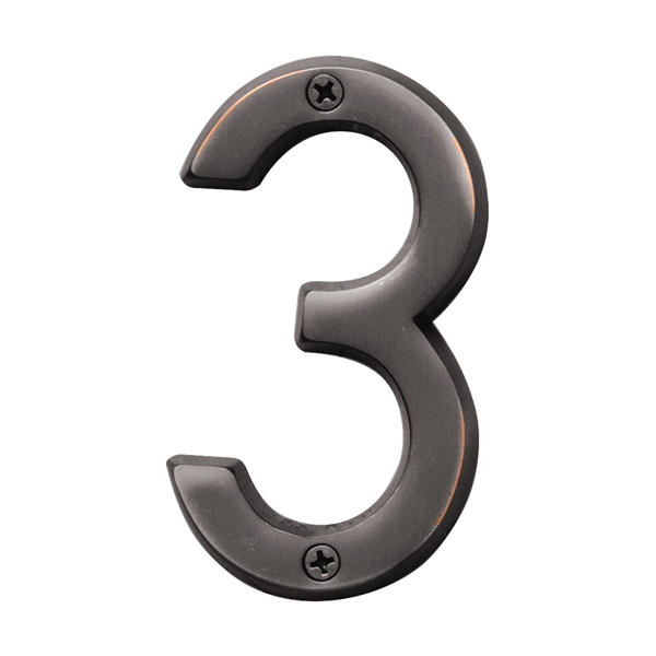 Prestige Series BR-42OWB/3 House Number, Character: 3, 4 in H Character, Bronze Character, Brass