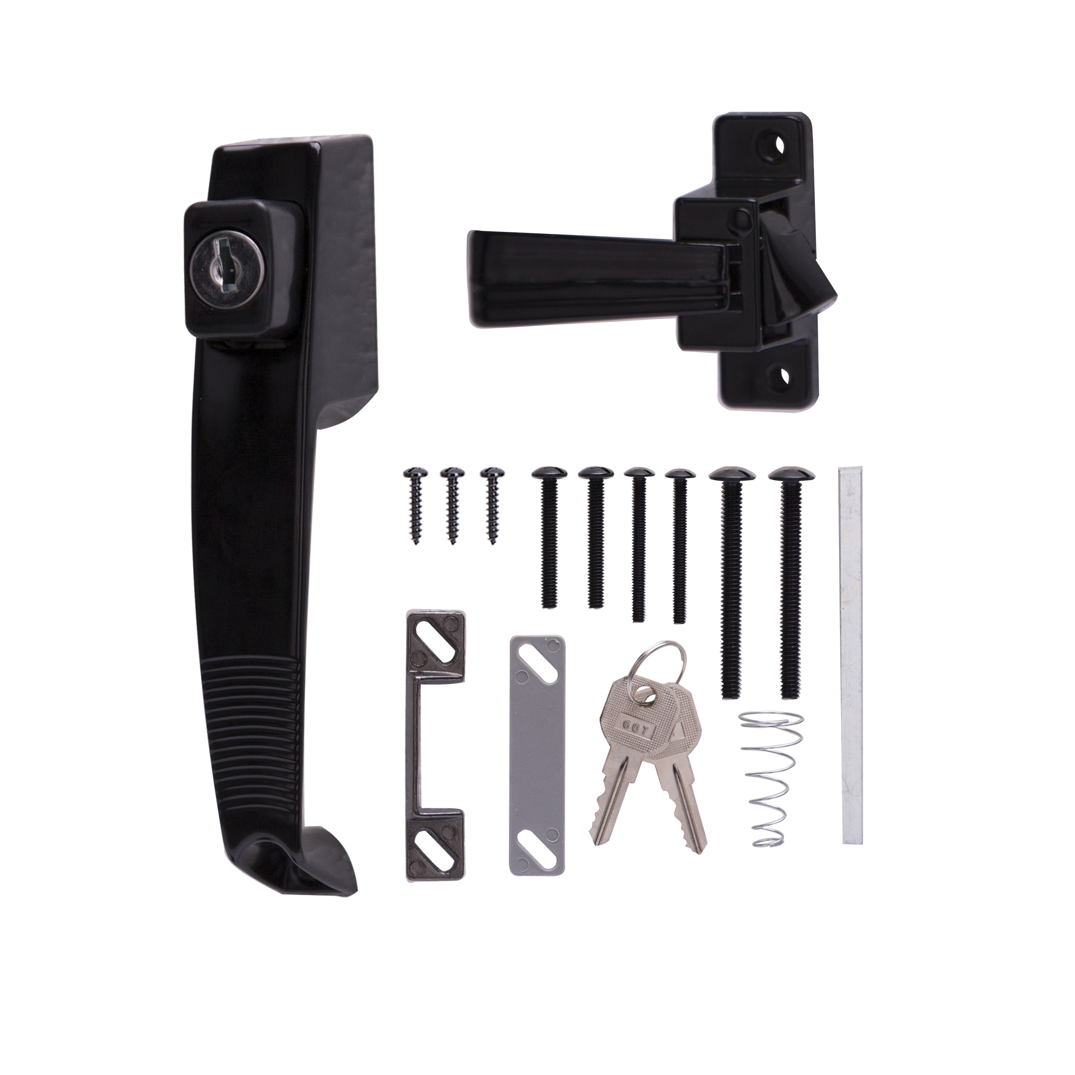 47020-UK-PS Pushbutton Latch, Zinc, Black, 5/8 to 1-1/2 in Thick Door, 5/8 in Backset, 5-7/8 in Lever/Knob