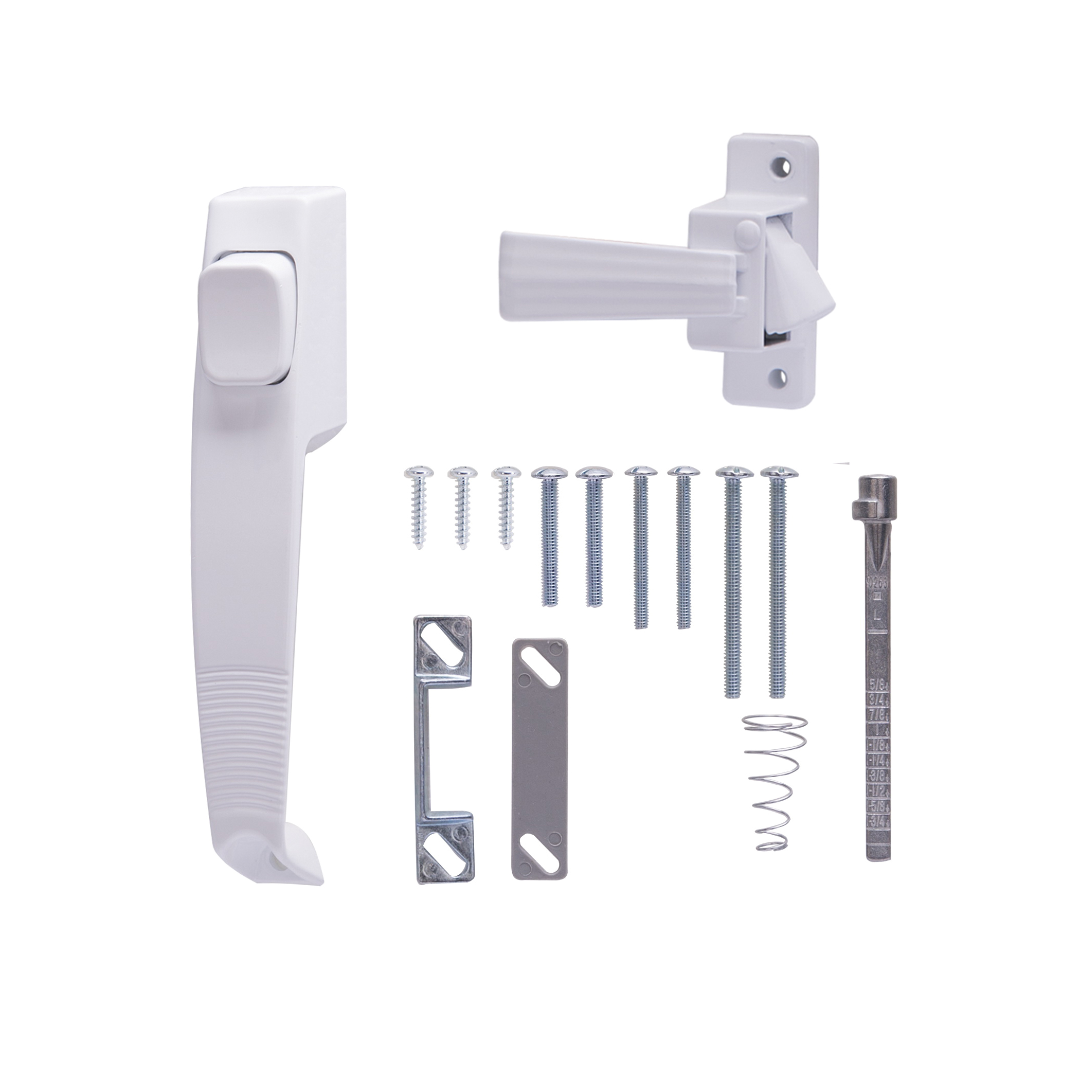 47015-UW-PS Pushbutton Latch, Zinc, White, 5/8 to 1-1/2 in Thick Door, 5/8 in Backset, 5-7/8 in Lever/Knob