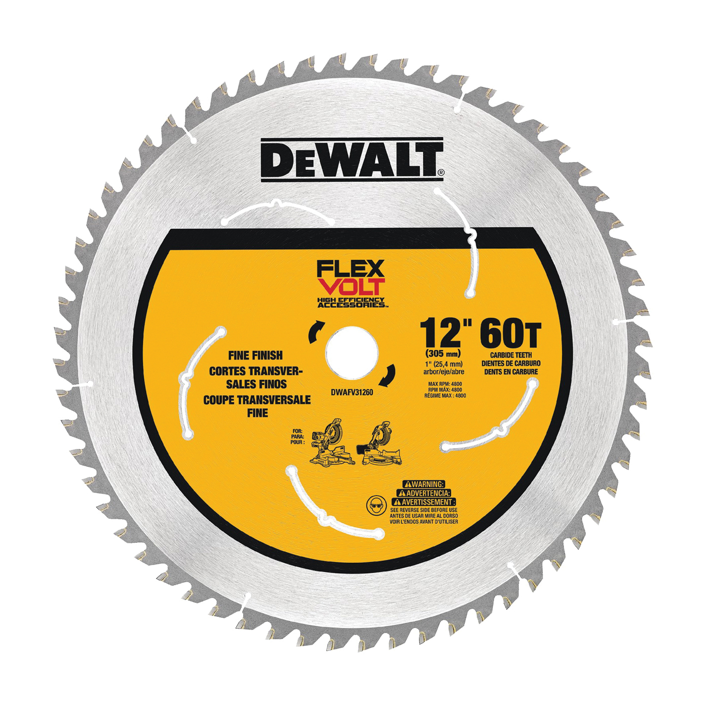 DEWALT DWAFV31260 Circular Saw Blade 12 in Dia 1 in Arb