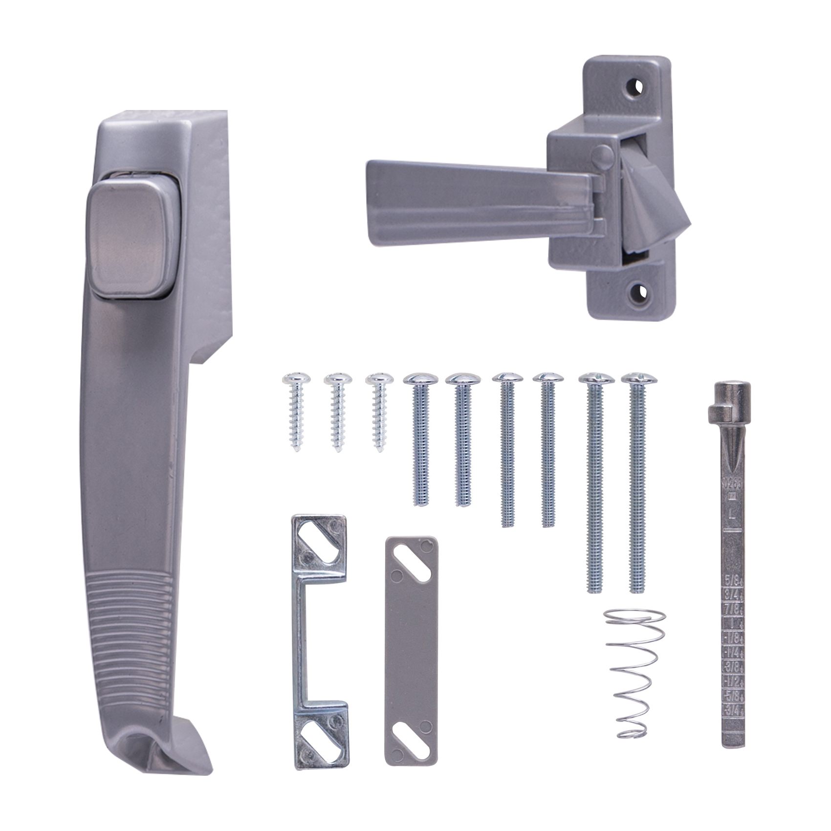 47015-U-PS Pushbutton Latch, Zinc, Aluminum, 5/8 to 1-1/2 in Thick Door, 5/8 in Backset