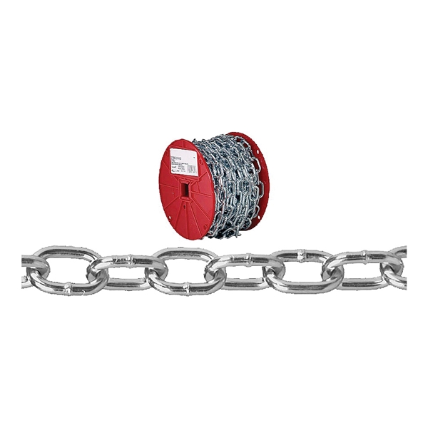 0722957 Passing Link Chain, 2/0, 50 ft L, 450 lb Working Load, Steel, Zinc
