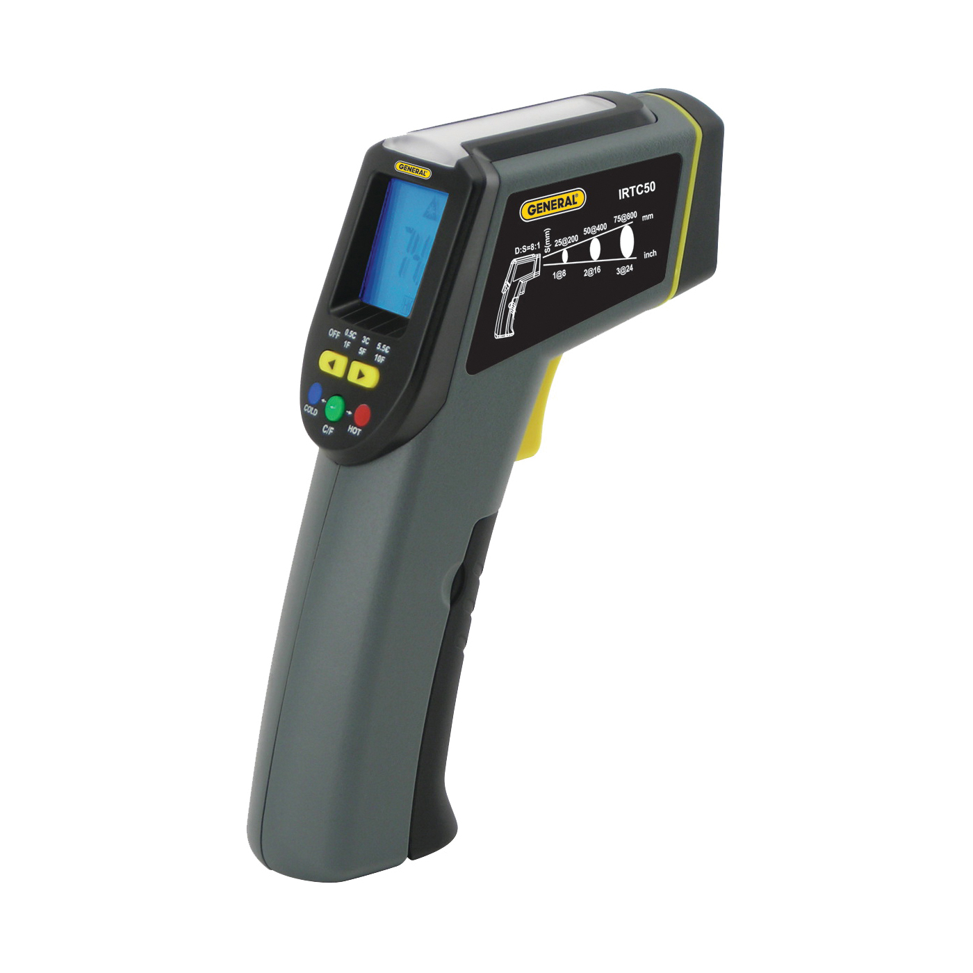 GENERAL IRTC50 Infrared Thermometer with Tricolor Light Panel, -40 to 428 deg F, 0.1 deg Resolution, LCD Display - 1