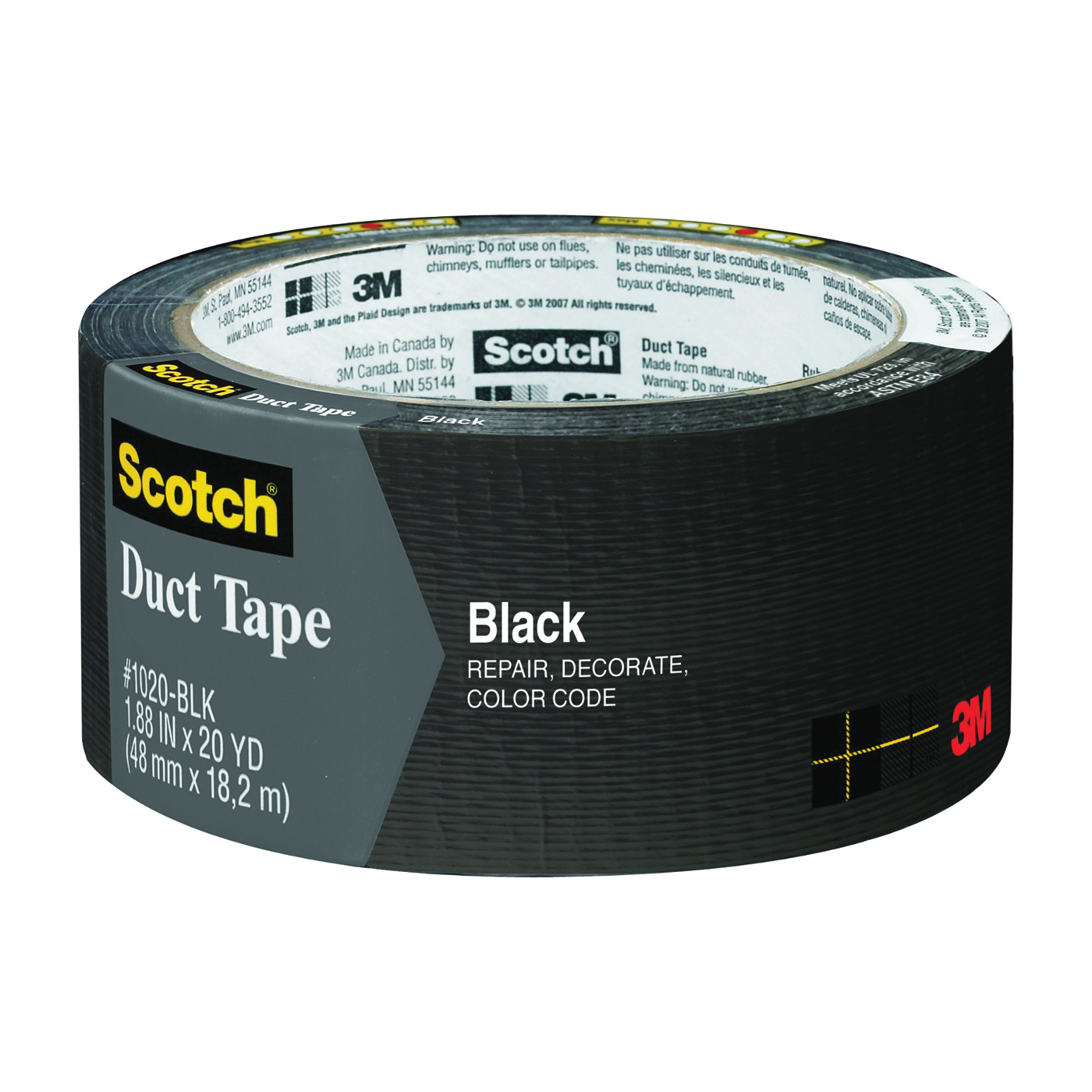 3920-BK Duct Tape, 20 yd L, 1.88 in W, Black
