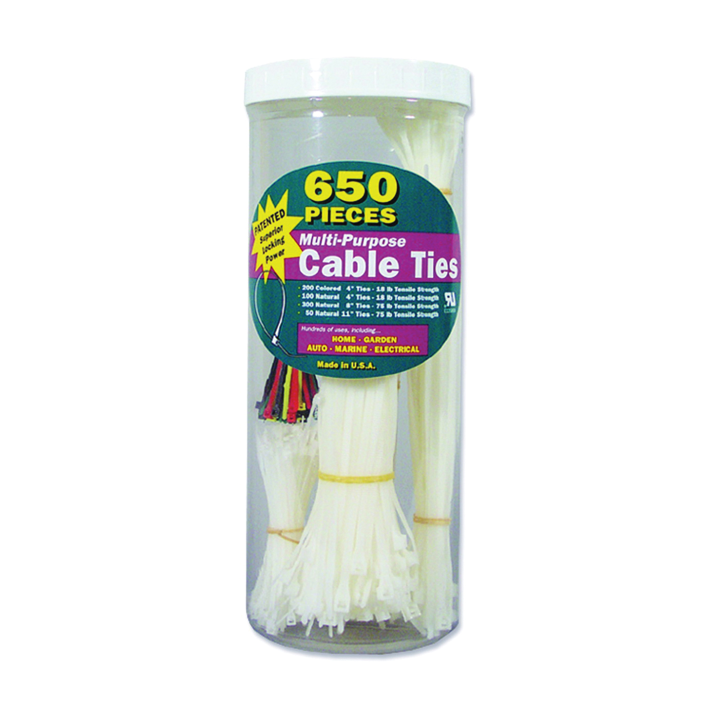 65001 Cable Tie, Double-Lock Locking, 4 in L, 650/PK