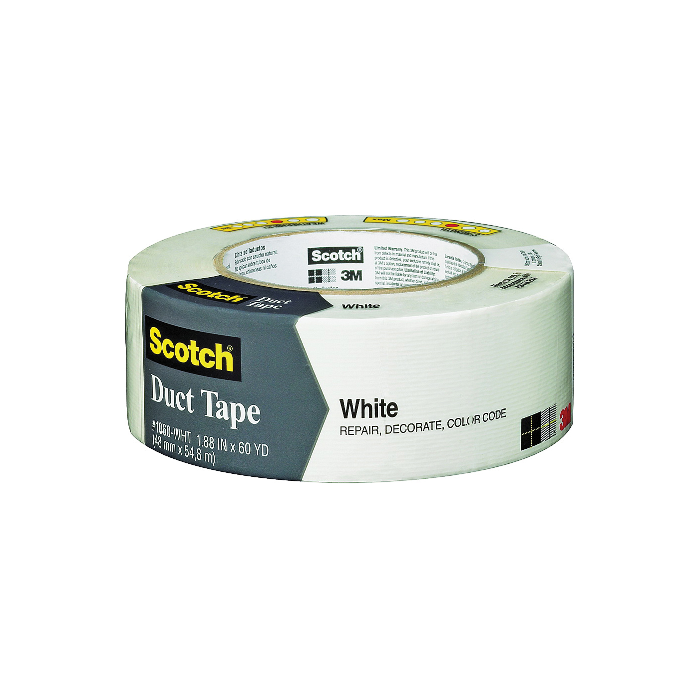 3960-WH Duct Tape, 60 yd L, 1.88 in W, White