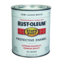 Stops Rust 7797502 Enamel Paint, Semi-Gloss, White, 1 qt, Can, Oil Base, Application: Brush, Roller, Spray