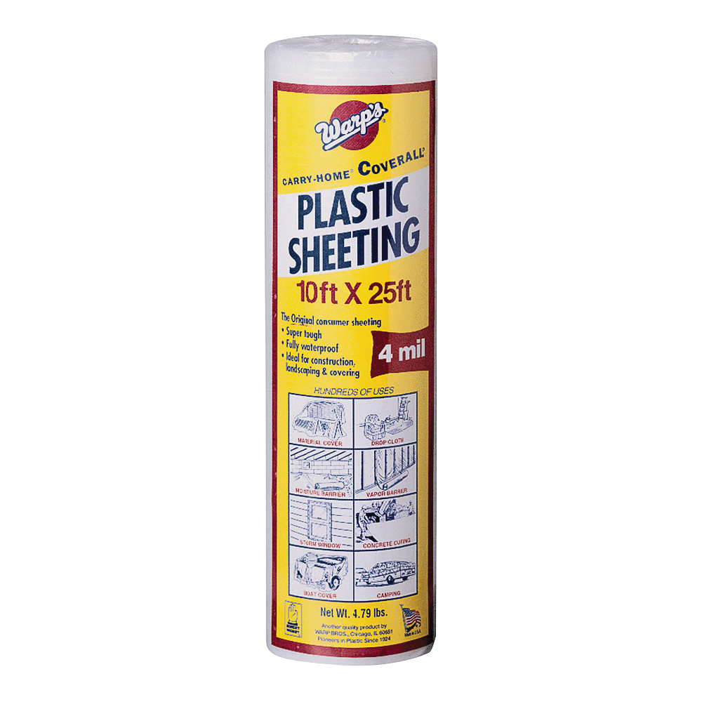SP-4CH10-C Poly Film, 25 ft L, 10 ft W, 4 mil Thick, Polyethylene Backing, Clear