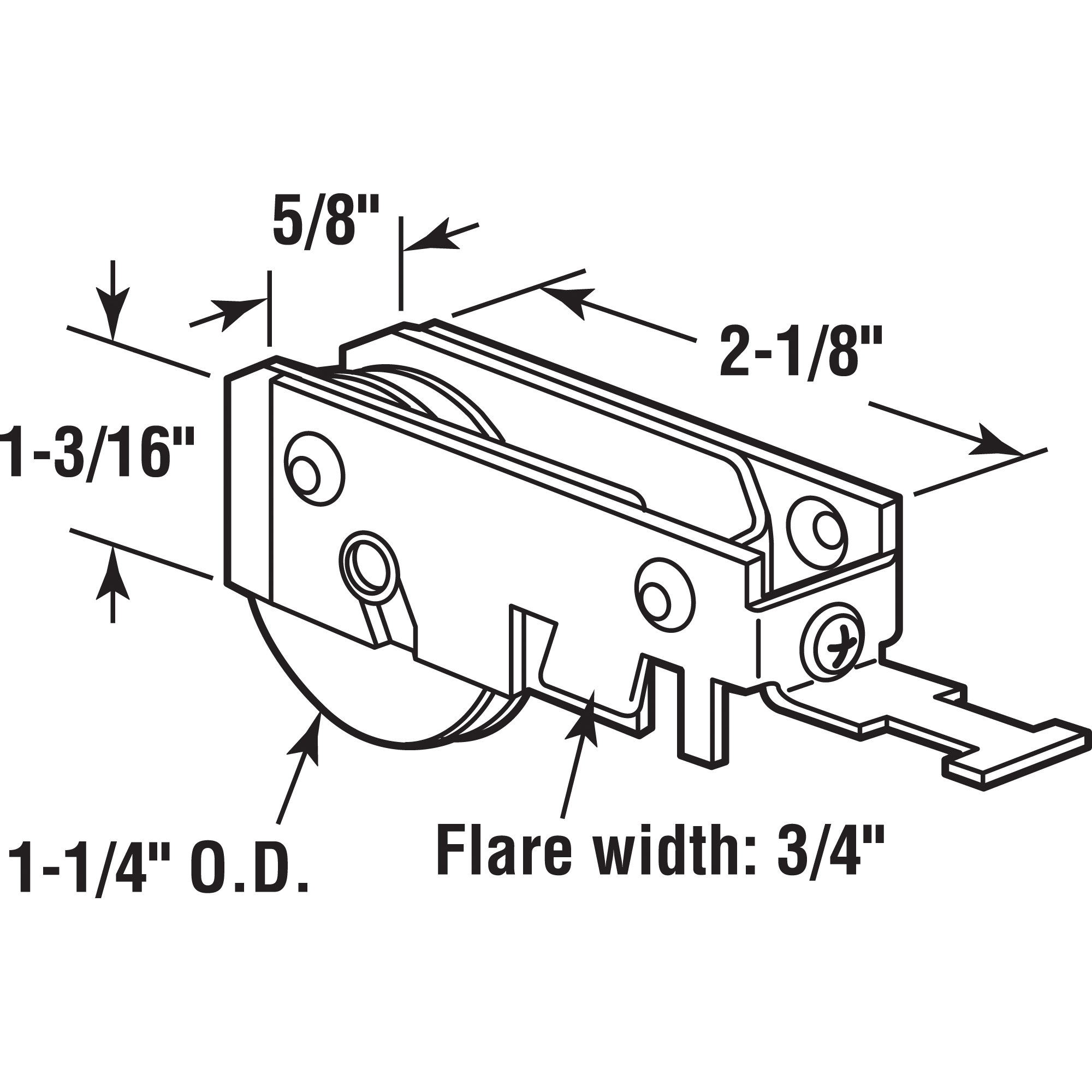 Prime-Line D 1518 Roller Assembly, 1-1/4 in Dia Roller, 5/16 in W Roller, Steel, 1-Roller, K-Tab Mounting - 3