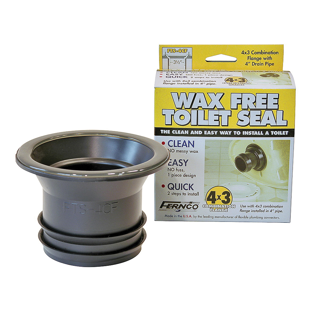 FTS-4CF Wax-Free Toilet Seal, 3 in Dia, Elastomeric PVC, Black, For: 3-1/2 in Drain Pipes