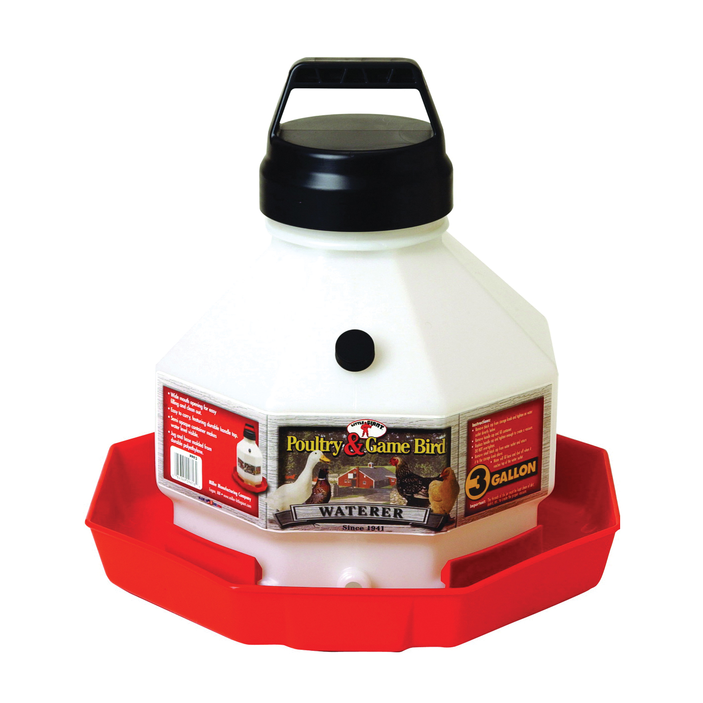 PPF3 Poultry Waterer, 3 gal Capacity, Plastic, Red