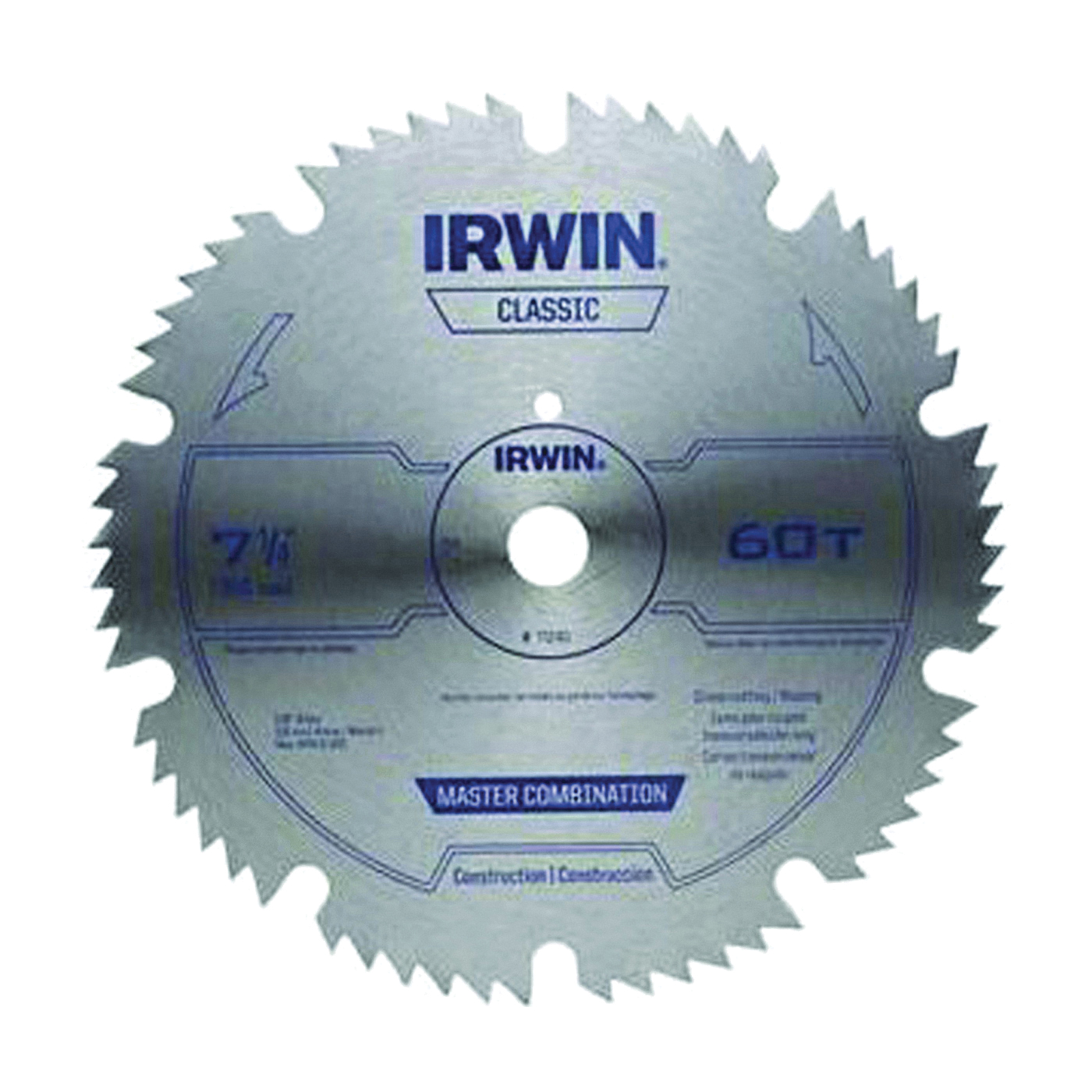 11240 Circular Saw Blade, Wood, 7-1/4 in Dia, 5/8 in Arbor, 60-Teeth, Carbon Steel Cutting Edge