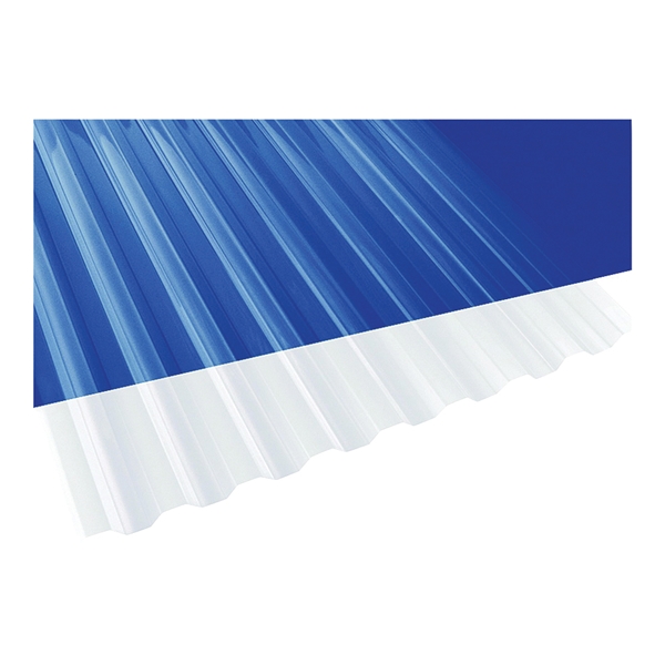 101698 Corrugated Panel, 10 ft L, 26 in W, Greca 76 Profile, 0.032 in Thick Material, Polycarbonate, Clear