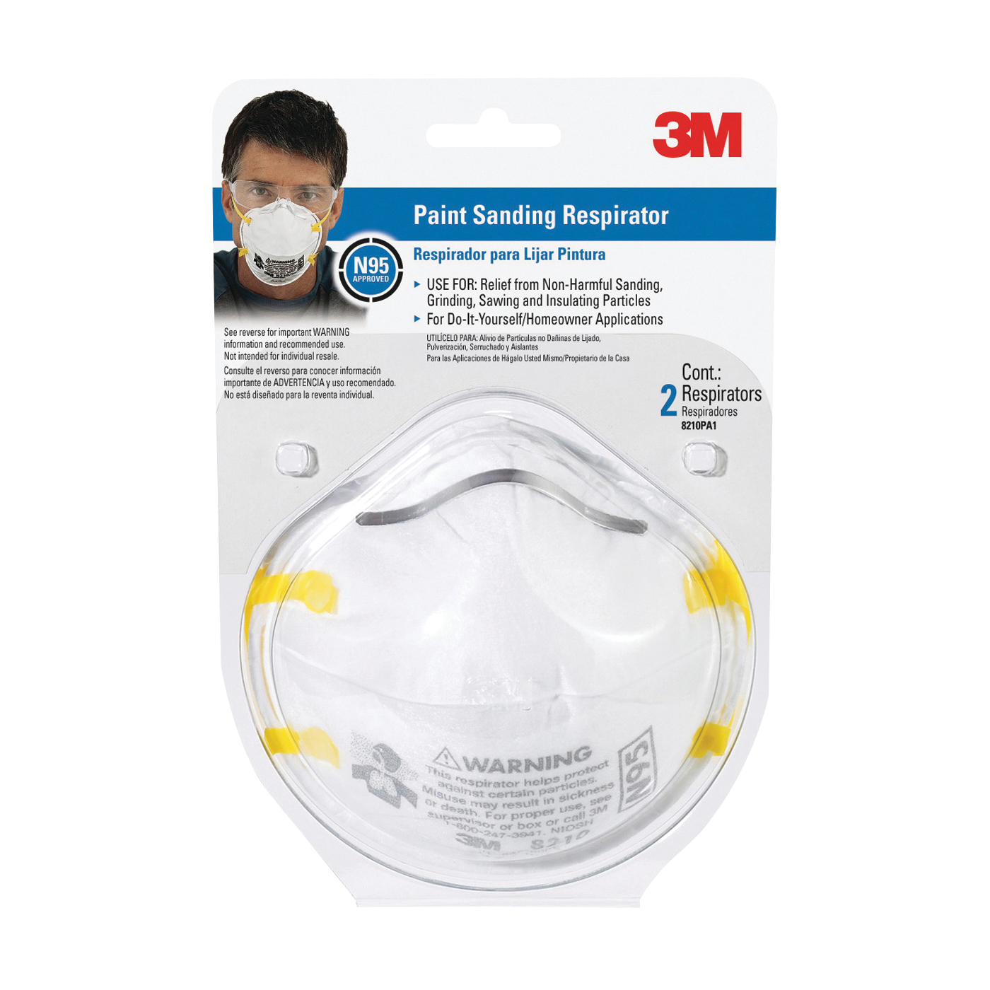8210PA1-A/8654 Paint Sanding Respirator, N95 Filter Class, 95 % Filter Efficiency, White