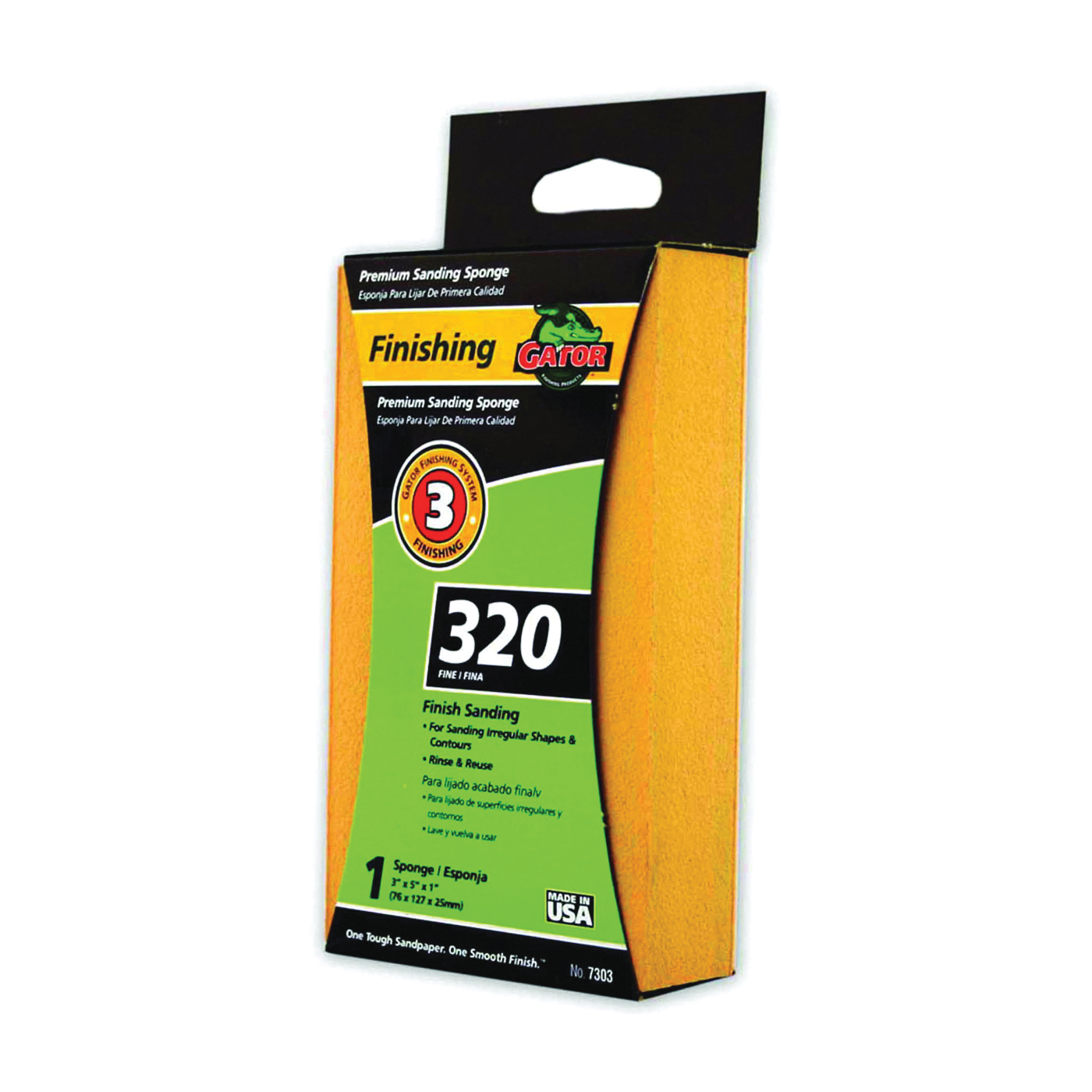 7303 Sanding Sponge, 5 in L, 3 in W, 320 Grit, Aluminum Oxide Abrasive