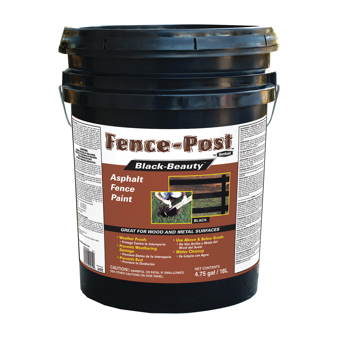9005-GA Fence Paint, Black, 5 gal, Pail, Resists: Rot, Rust, Termite Infestation