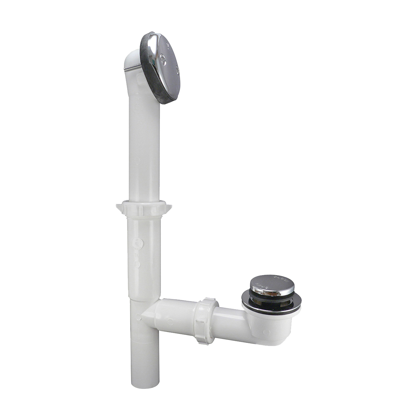 63W Bath Drain Assembly, Plastic, White, Chrome-Plated