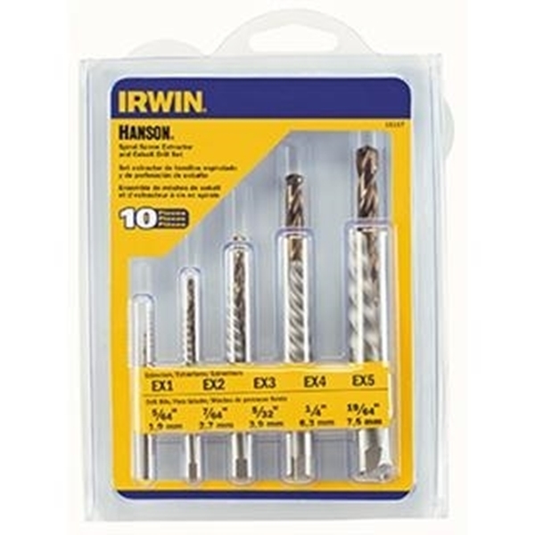 11117 Extractor and Drill Bit, 10-Piece, Cobalt, Specifications: Spiral Flute