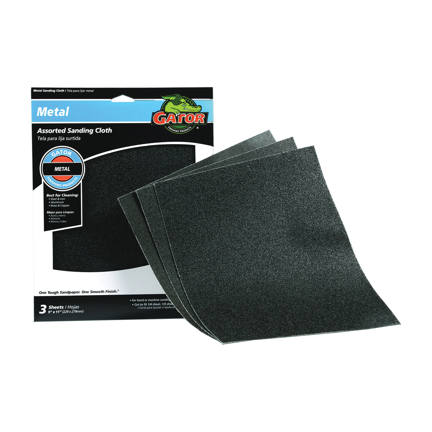 4447 Sanding Sheet, 11 in L, 9 in W, Emery Abrasive, Cloth Backing