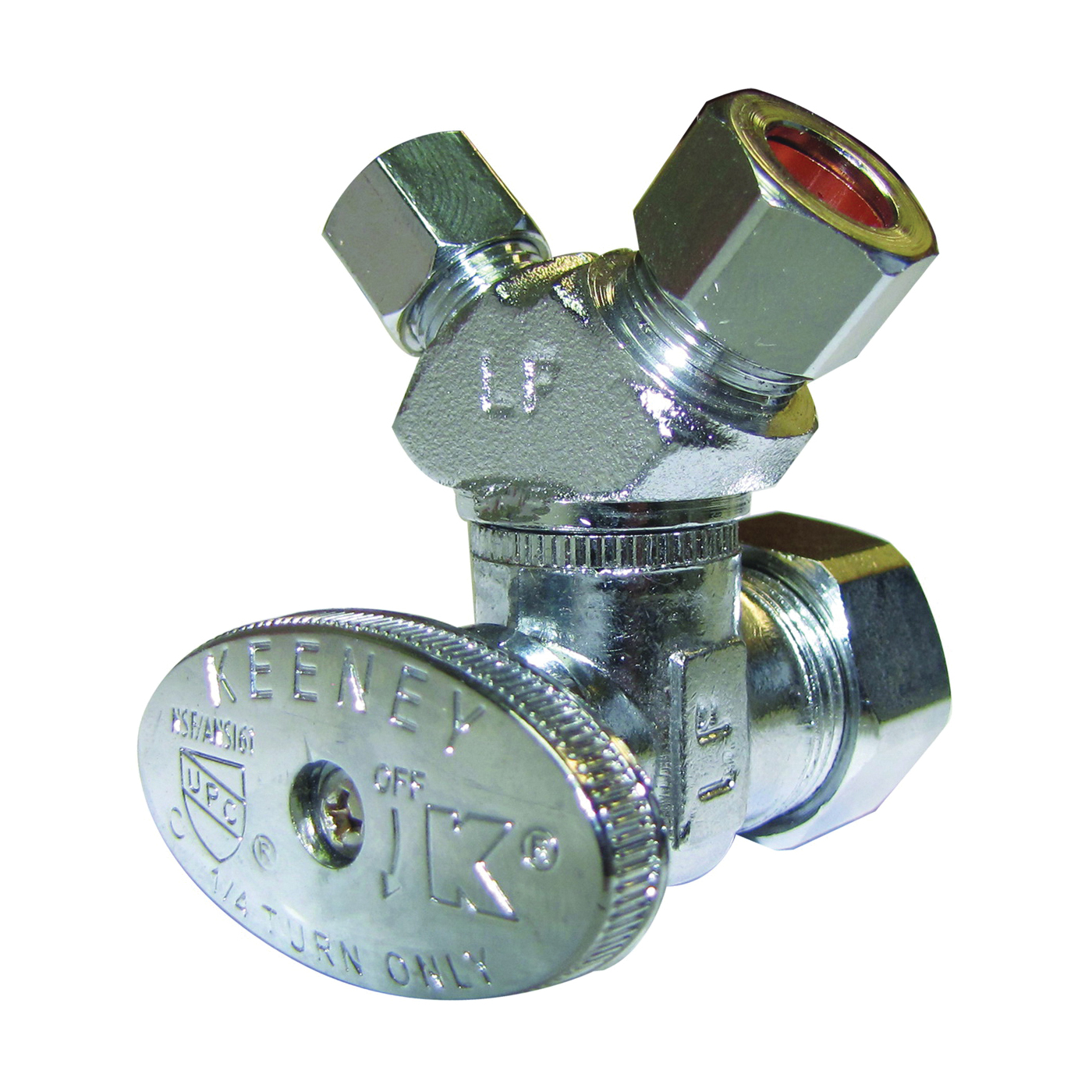 PP2904VLF Stop Valve, 5/8 x 3/8 x 1/4 in Connection, Compression, Brass Body