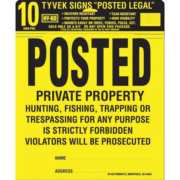 PP-1 Legal Sign Kit, Square, Black Legend, Yellow Background, Tyvek, 11 in H x 11 in W Dimensions