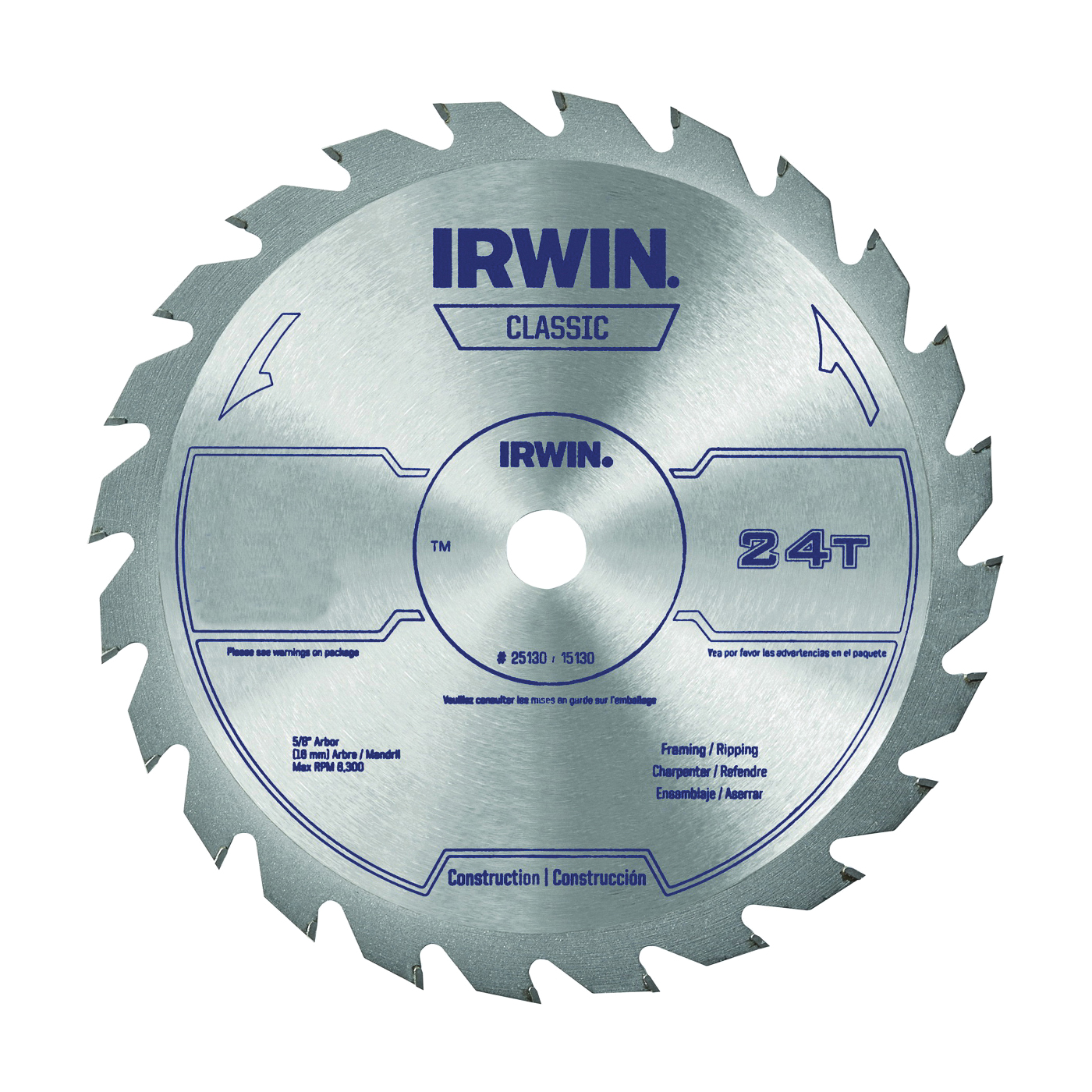 15070 Circular Saw Blade, Wood, 10 in Dia, 5/8 in Arbor, 24-Teeth, Carbide Cutting Edge