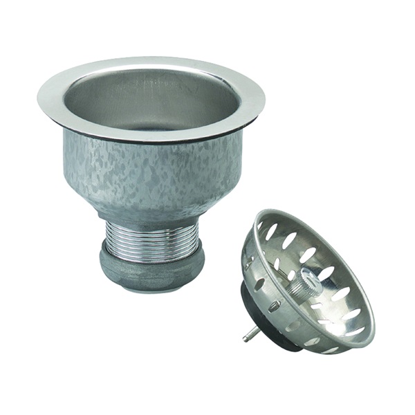 PP5412 Basket Strainer with Fixed Cup Lock, Stainless Steel, For: 3-1/2 in Dia Opening Cast Iron Kitchen Sink
