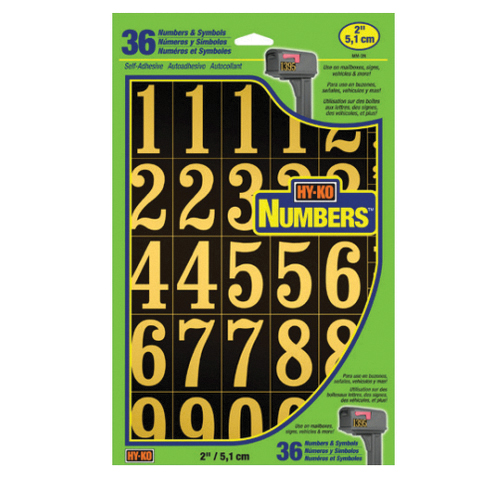 MM-3N Self-Adhesive Packaged Number Set, 1-3/4 in H Character, Gold Character, Black Background, Mylar
