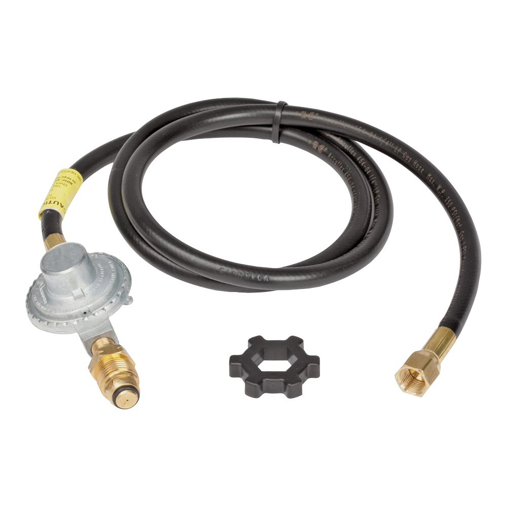 F273071 High-Pressure Hose and Regulator Assembly, 3/8 in Connection, 5 ft L Hose, Brass