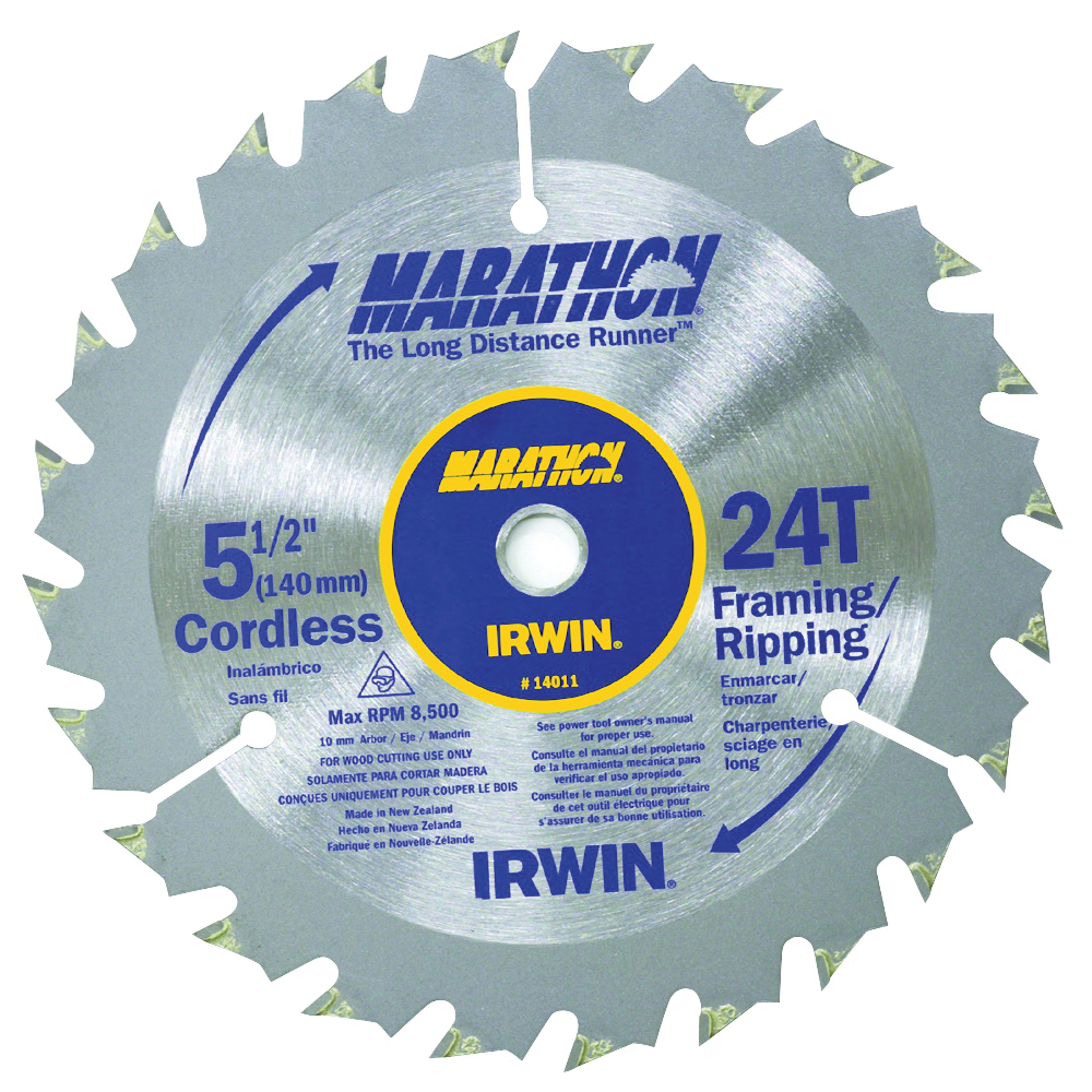 14011 Circular Saw Blade, Wood, 5-1/2 in Dia, 0.39 in Arbor, 24-Teeth, Carbide Cutting Edge
