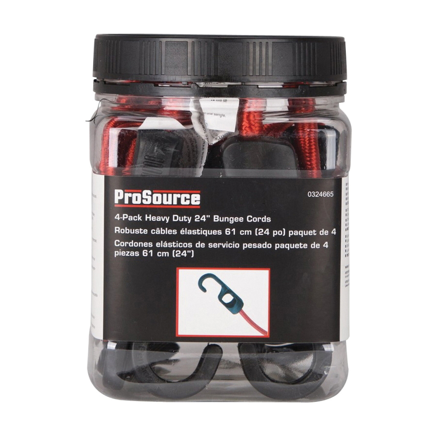 ProSource FH4032 Stretch Cord, 9 mm Dia, 24 in L, Polypropylene, Red, Hook End - 2