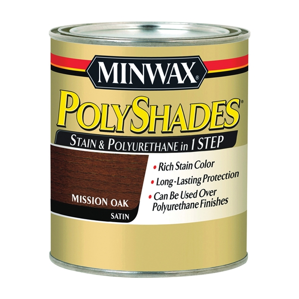PolyShades 213854444 Waterbased Polyurethane Stain, Satin, Liquid, Mission Oak, 0.5 pt, Can