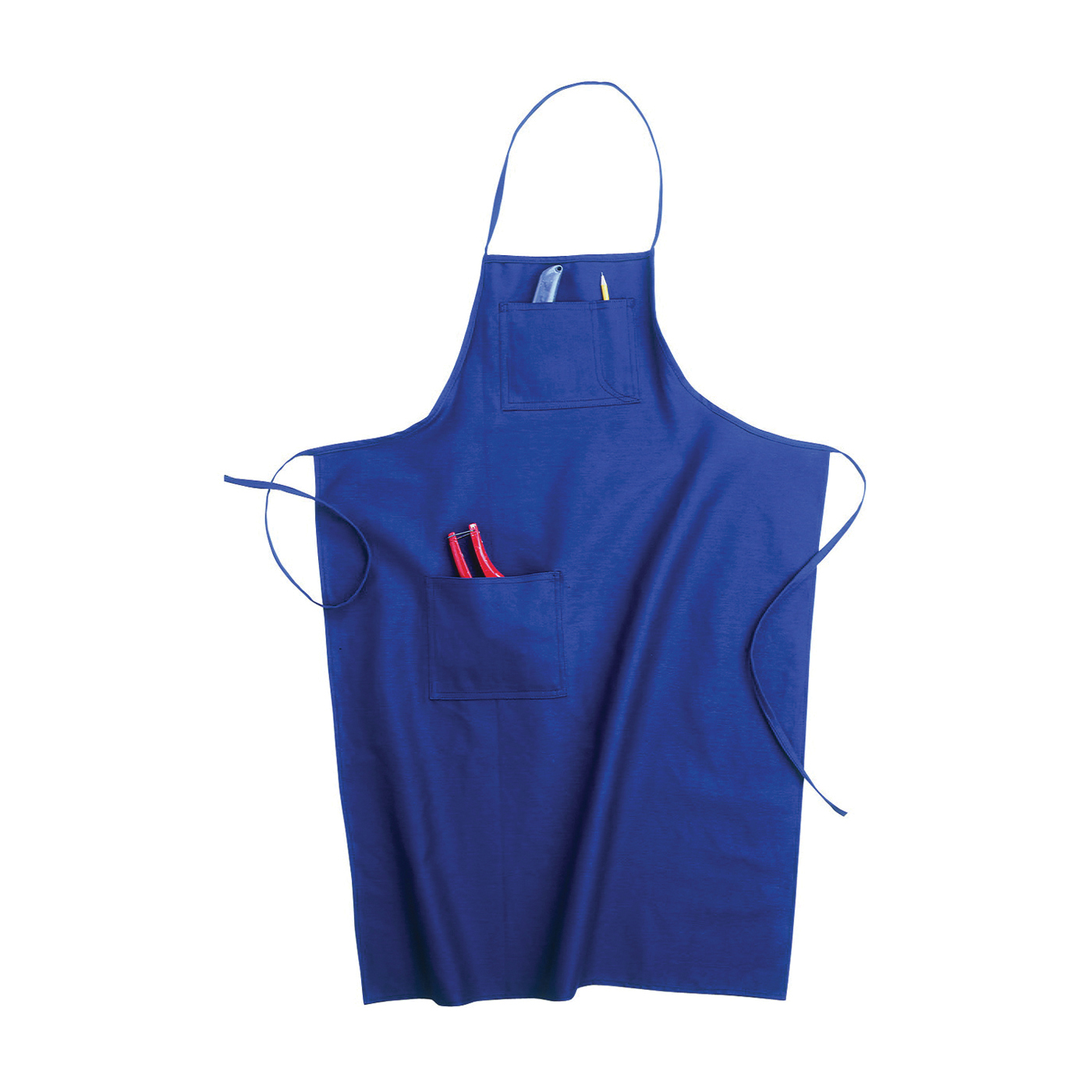 TOOL WORKS BS60 Loop Neck Bib Apron, One-Size, 29 to 46 in Waist, Cotton, Blue, 3-Pocket