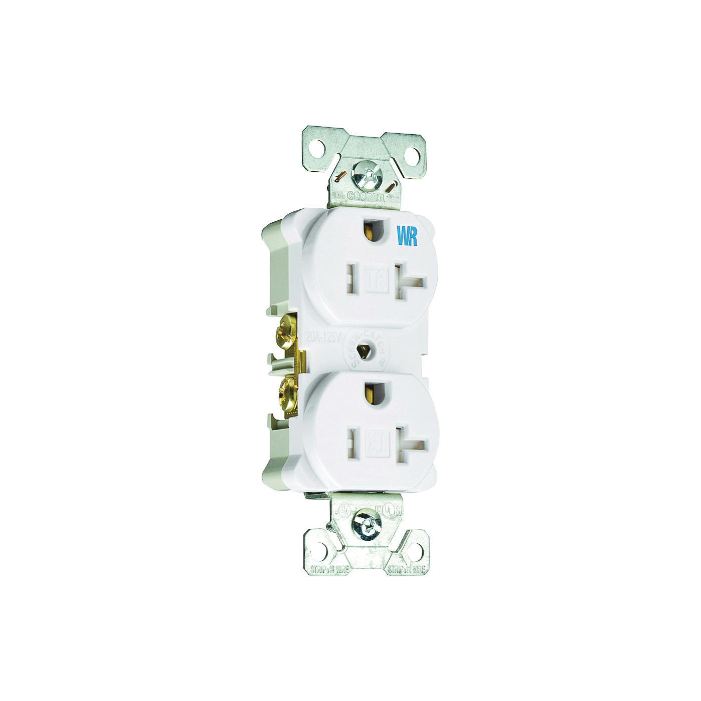 Wiring Devices TWRBR20WBXSP Duplex Receptacle, Nylon, White, 2-Pole, 20 A, 125 V, Back, Side Wiring