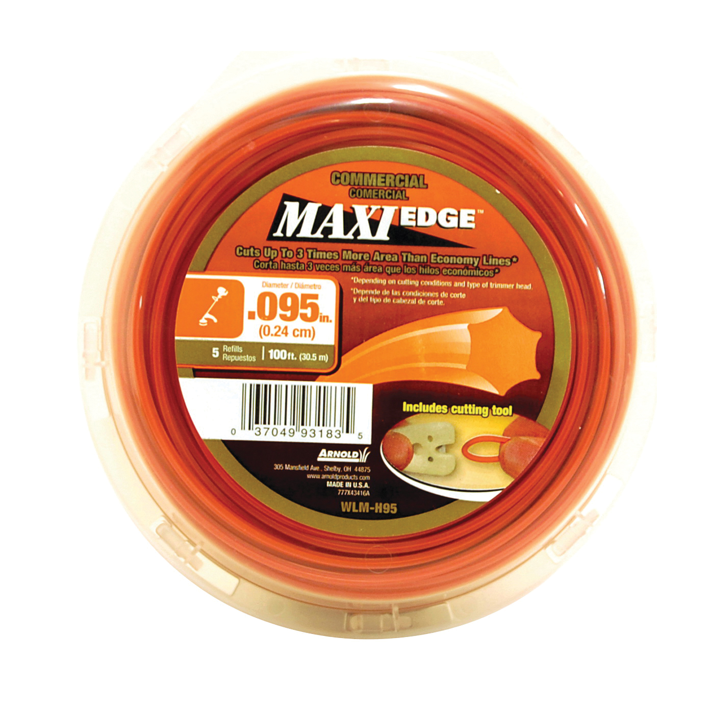 Maxi Edge Series WLM-H95 Trimmer Line, 0.095 in Dia, 100 ft L, Polymer, Orange
