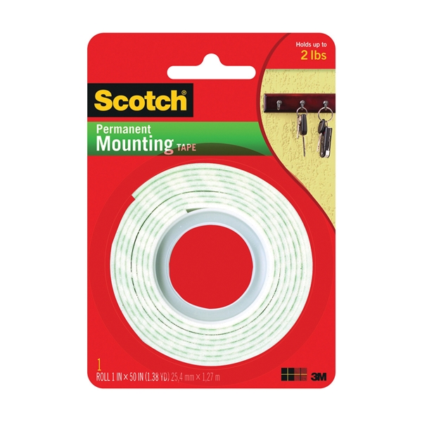 114S Mounting Tape, 50 in L, 1 in W, White