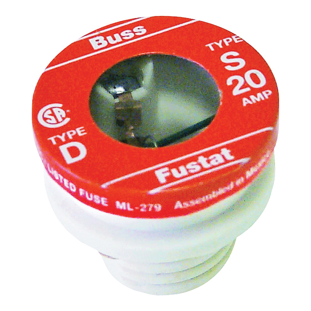 S-20 Plug Fuse, 20 A, 125 V, 10 kA Interrupt, Low Voltage, Time Delay Fuse