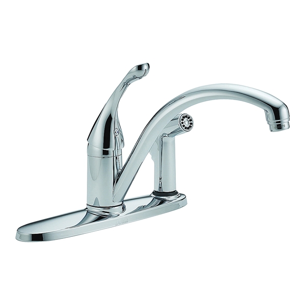 COLLINS Series 340-DST Kitchen Faucet with Integral Spray, 1.8 gpm, 1-Faucet Handle, Brass, Chrome Plated
