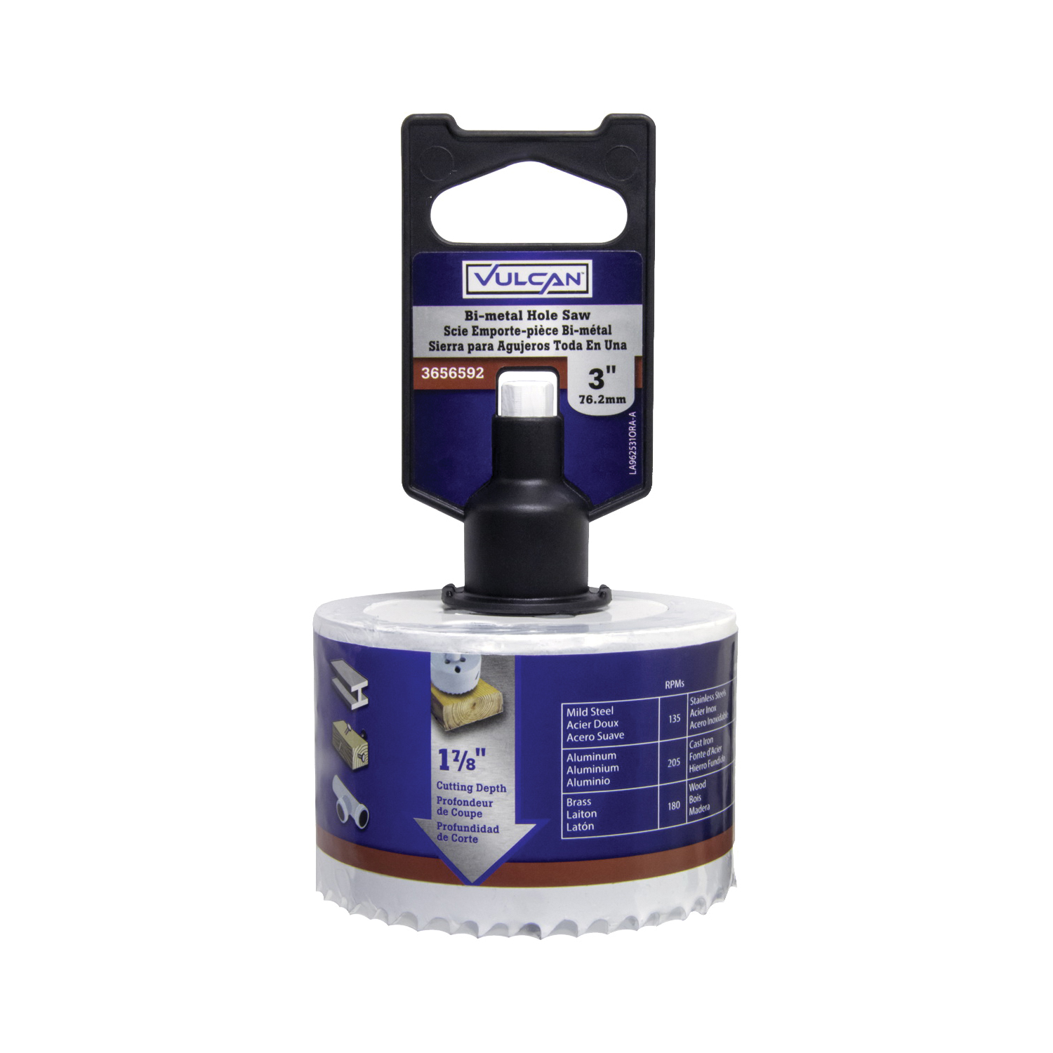 962531OR Hole Saw with Arbor Hanger, 3 in Dia, 1-7/8 in D Cutting, 4/6 TPI, HSS Cutting Edge